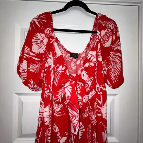 Eloquii Tropical Print Tie Front Off On Shoulder Maxi Dress Size 16