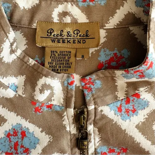 Peck & Peck Weekend Zip Up Beaded Southwestern Print Jacket Size 8