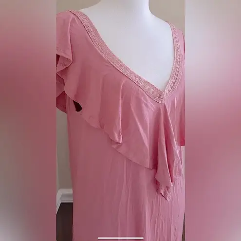Sweet Claire Modcloth Dusty Rose Salmon Pink Ruffle Deep V-Neck Lightweight Dress Large