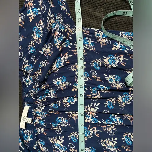 Fever Blouse Size Small Blue Floral Ruffle Crochet Elastic Hem 3/4 Sleeves Boho