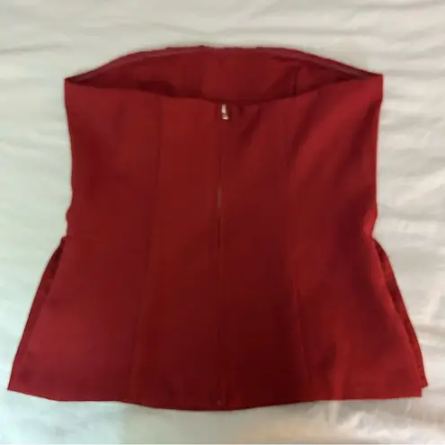Emerson Lang Small Red Strapless Tube Tank Top, Side Slits, Waist