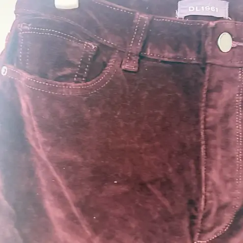 DL1961 Pants Burgundy Velvet Hight Rise Ankle Skinny Instasculpt Size 30 2421