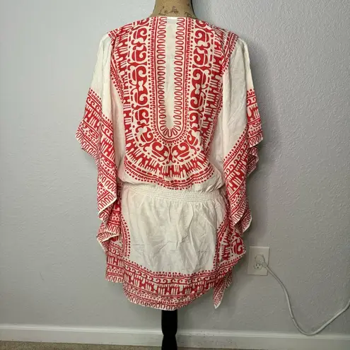 Trina Turk  Shangri-La Sequin Swim Cover-Up Size S? Red White Tribal V Neck Flowy