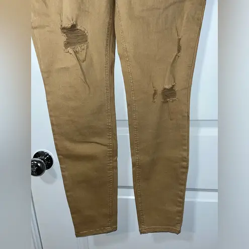 Westbound  Distressed Holes Khaki Gold Colored High Rise Fitted Jeans Sz 8R