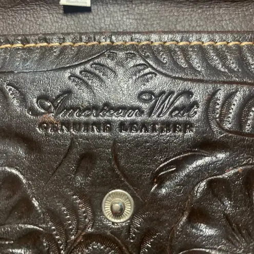 American West Genuine Brown Tooled Leather Trifold Wallet. 2530