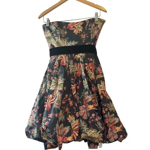 Cara Cara NWT Veronica Strapless Bubble Dress Multi Jacobean Black Velvet Bow 6