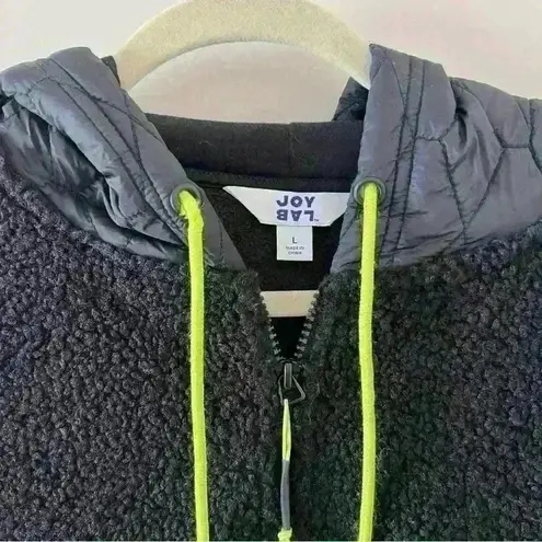 Joy Lab Sz L Womens Black Fleece Zip Up Jacket Hooded Active
