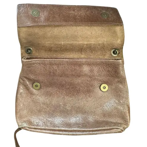 Via Mia Distressed Leather Brown Chain Strap Crossbody Purse