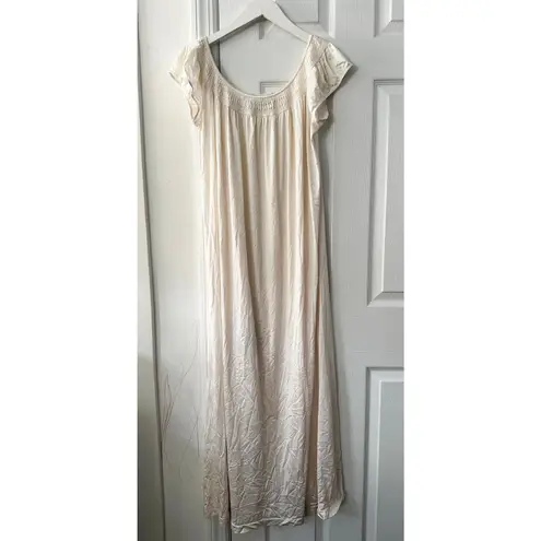 Vassarette Ivory Cream Modest Cap Sleeve Full Length Satin Nightgown Medium Vtg