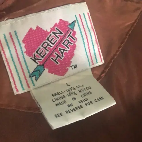 VTG Karen Hart 80’s Oversize SILK Blouse Jacket Pants Track Suit L Floral Lined Brown Size L