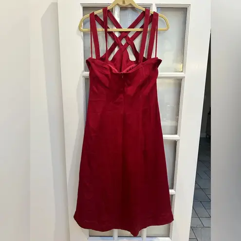 J. Peterman Timeless 100% Silk Criss Cross Halter Midi Formal Dress Size 14 NWT Red - Image 4