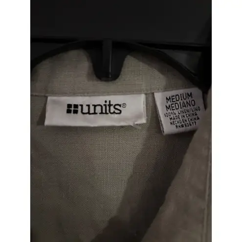 Units Women's Medium Green 100% Linen Long Sleeve Button Up Shirt Top