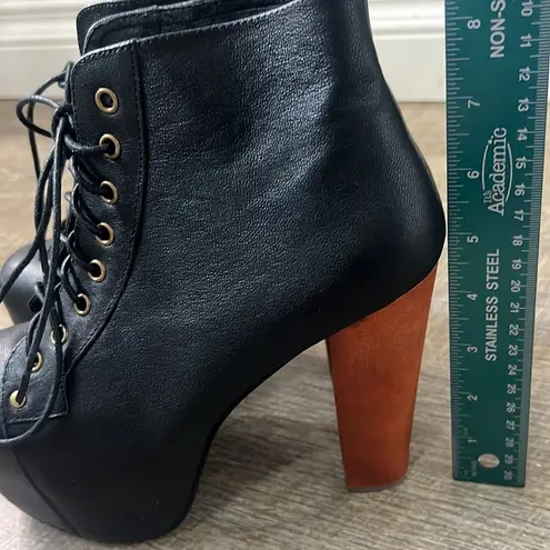 Jeffrey Campbell  Black Distressed Lita Platform Heeled Lace-Up Bootie Size 7