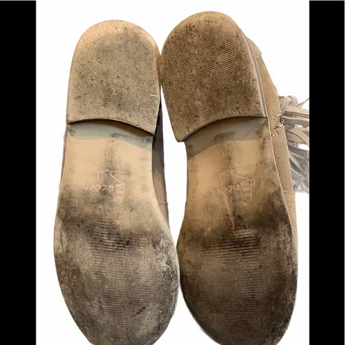 Encore “Journey” Suede Fringe Booties, Sz 8