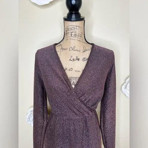 Pinkblush Maternity Metallic Faux Wrap Purple & Black Dress Size Medium