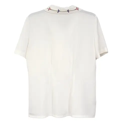 Susan Bristol Vintage Semi Sheer Short Sleeve Ivory Button Down Women Size 6