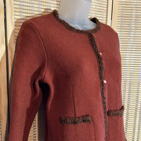 Mat Collection Orange Brown Beaded Cropped Pure Wool Jacket Blazer Small