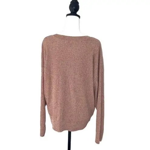 Alfani Womens Metallic Sweater Crew Neck Sequins Long Sleeve Ribbed Pink Large