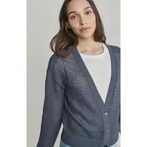 Elizabeth and James Sweater Women XX Large Blue Open Knit V Neck Button Cardigan