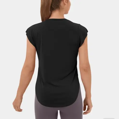 Halara NEW  Round Neck Curved Hem Yoga Sports Top Black Medium