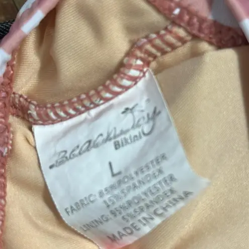 Beach Joy One Piece Keyhole Cutout Pink White Bow Gingham High Waist Swim Suit L Size L