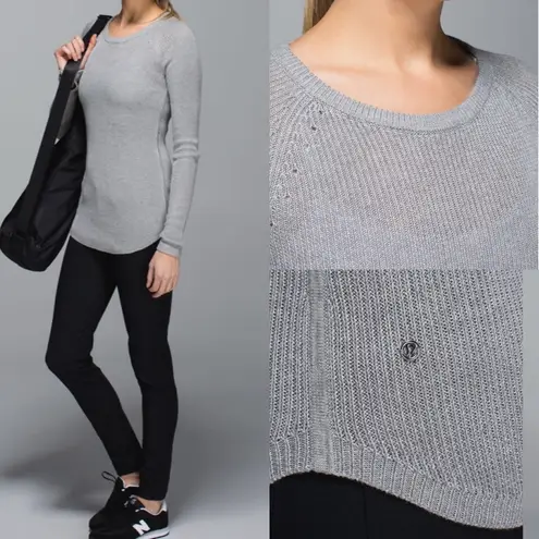 Lululemon  Cabin Yogi Long Sleeve Heathered Medium Grey Ribbed Cashmere Sweater