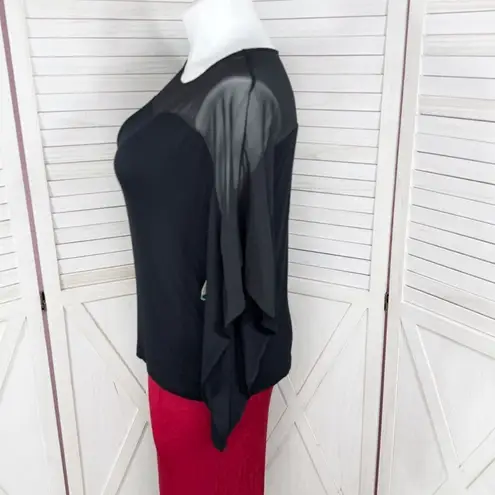 Thalia Sodi Sheer Shoulder Draped Batwing Sleeve Shirt Black Large