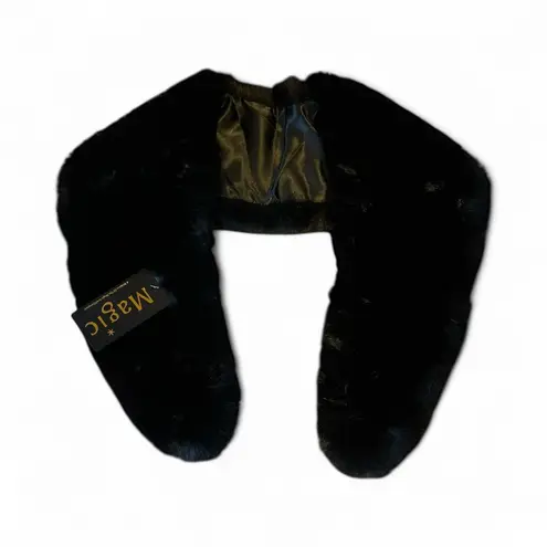 Magic Scarf Black Faux Rabbit Fur Collar with Satin Lining NWT