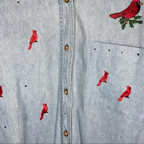 esteem jean button up with cardinals embroidery