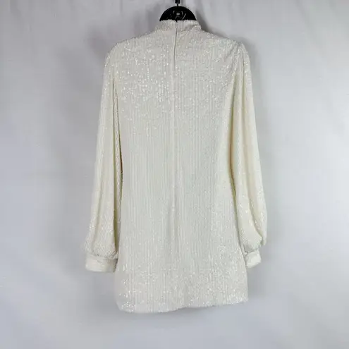 Alexis  Lunia Ivory Cream Sequined Shift Mini Mock Neck Long Sleeve Dress Size XS