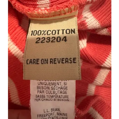 LLBean Striped Quarter Zip Pullover Sweatshirt Coral White Cotton Women's Med Pink