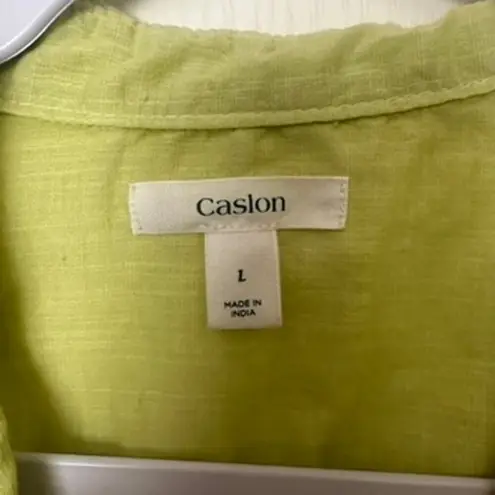 Caslon  Collard Long Sleeve Button Up Shirt Women's L Lime Green Lagenlook Sheer