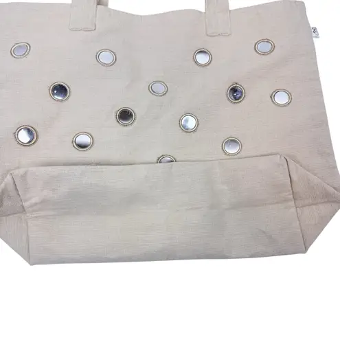 Quilted Koala Boho Large Mirror Tote Bag Stone Natural Beige with Tassel