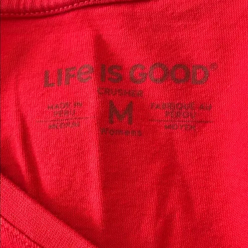 Life is Good  Women’s Long-Sleeve V-Neck Tee Red Cat Christmas Size M 100% Cotton