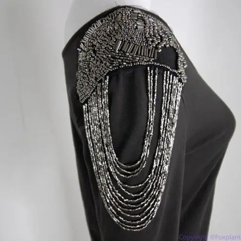 H&M  scoop‎ neck brown half-sleeve sheath mini dress beaded shoulder, M