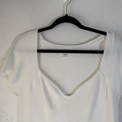Dear John White Ribbed Sweetheart Neck Short Slv Knit Top Size L Feminine Dainty