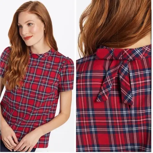 Draper James Angie Red/Blue Plaid Short Sleeve Ruffle w/ Bow Blouse/Top Size 1X - Image 3