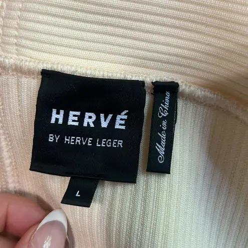 Herve Leger Herve By Halter Turtleneck Cutout Mini Dress vanilla size Large