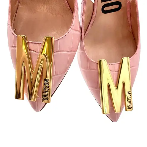 Moschino  Couture Croc Embossed Leather M Slingback Pointed Heels Pink Gold 38.5