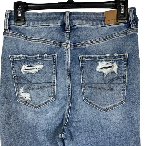 American Eagle  SZ 8 SHORT Curvy Jeggings Jeans Super Hi-Rise Distressed Rip Blue