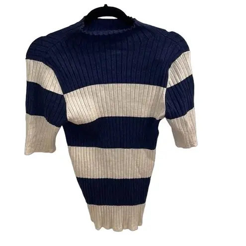 525 America Blue Striped Knit Sweater Womens Large Fitted Anthropologie Stretch