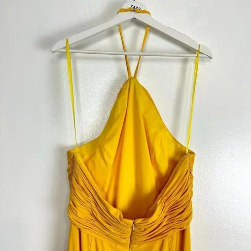 Mac Duggal Halter Neck Rouched Side Front Slit Gown in Marigold Size Large