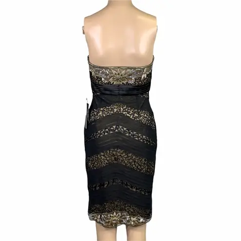 Sue Wong Womens Cocktail Dress Sheath Strapless Chevron Beaded Sequin Size 6