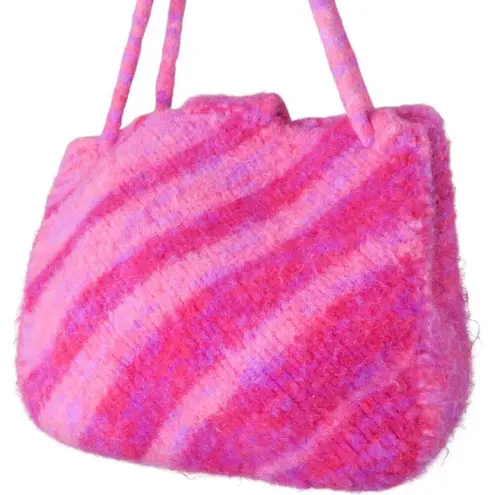 Vintage 90s Pink Wool Satchel Purse