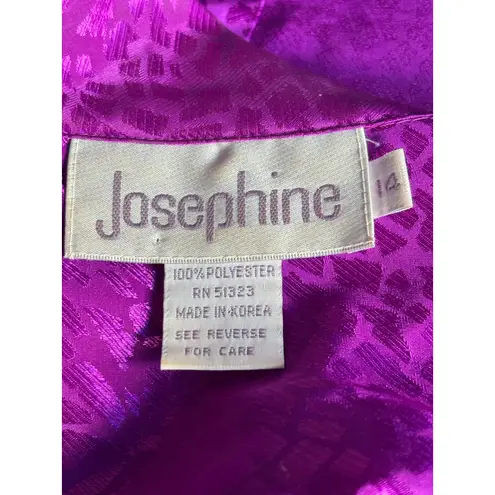 Vintage Purple Jacquard Bow Blouse Abstract Print High Neck Long Sleeve Size 14