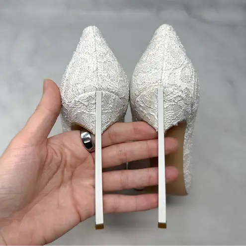 Casadei NEW Blade Heel Glittery Lace Pointed Toe Pumps White Wedding Bridal 35.5