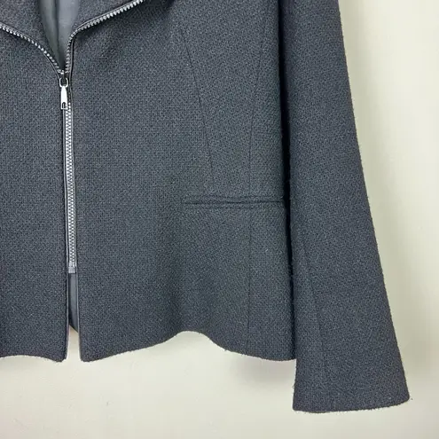 Lafayette 148 Blazer Jacket Womens 18 Black Wool Blend Zip Up Oversized Collar Black