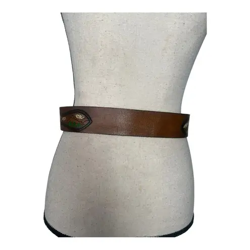 Artisan Brown Cowhide Leather Belt with Textured Surface and Classic Design