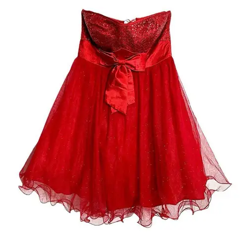 Deb store Deb Strapless Red Tulle Corset Dress Lace Up Party Prom Homecoming 11/12 Juniors