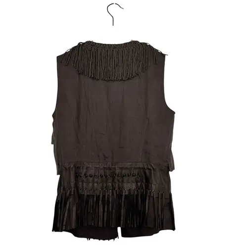 Elie Tahari Leather Silk XS Fringe Western brown layered cinched waist Rare Vest